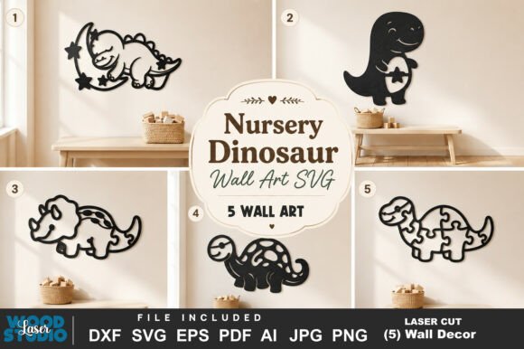 Download 5 Nursery Dinosaur Wall Art SVG Bundle - Wall art svg bundle Collection